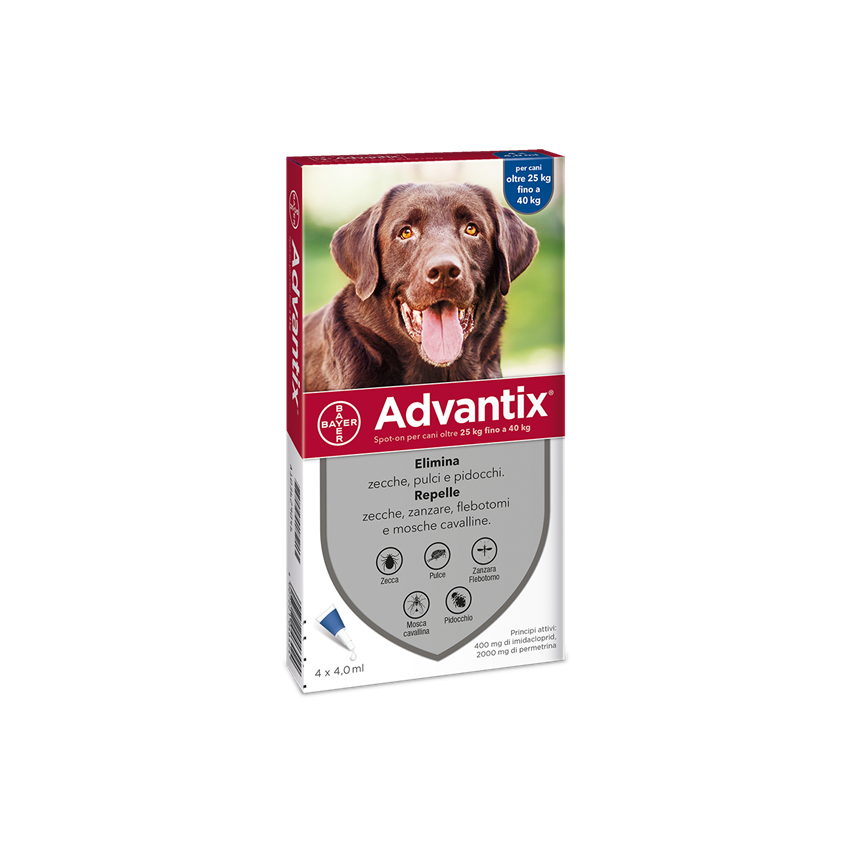 ELANCO ITALIA SpA ADVANTIX SPOT ON PER CANI oltre i 25 Kg fino ai 40 Kg 4 Pipette Monodose