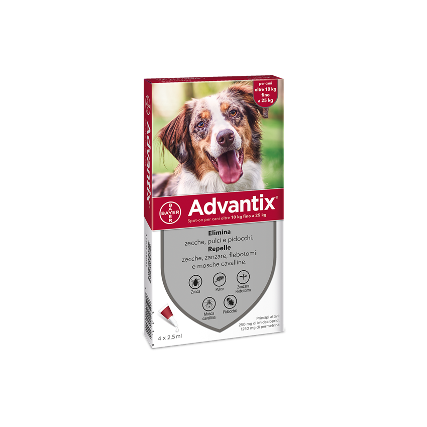 ELANCO ITALIA SpA ADVANTIX SPOT ON 4 Pipette per Cani di Taglia Media da 10 kg a 25 kg