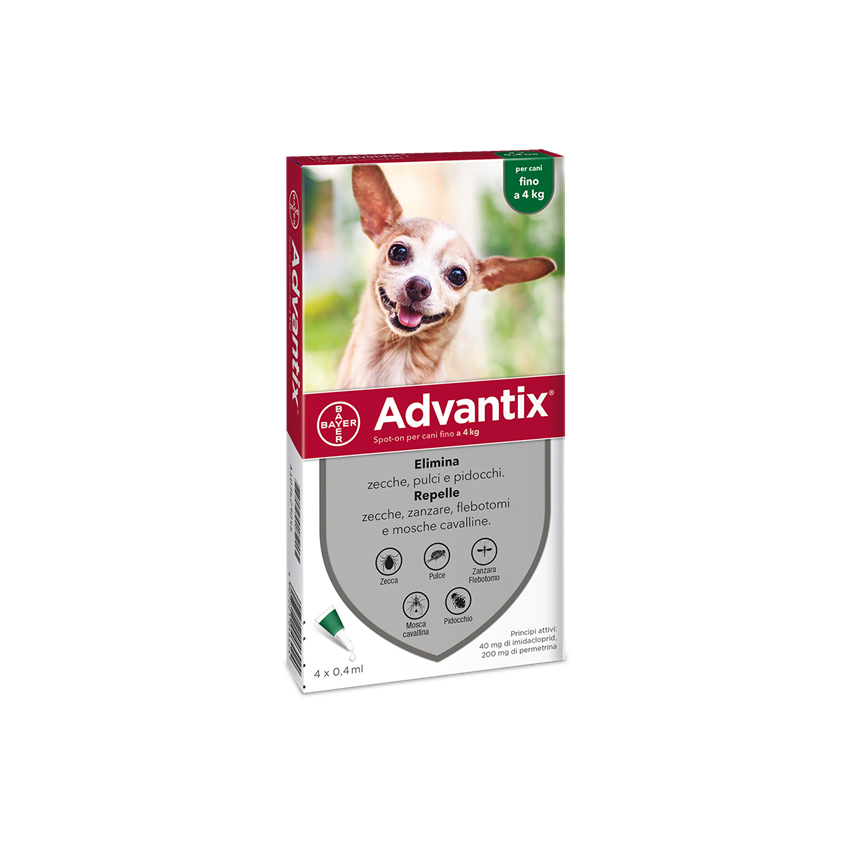 ELANCO ITALIA SpA ADVANTIX SPOT ON 4 pipette 0,4 ml cani 0-4 kg fino 4 kg