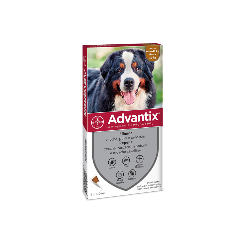 ELANCO ITALIA SpA ADVANTIX SPOT ON 4 PIPETTE MONODOSE PER CANI oltre i 40 Kg fino ai 60 Kg