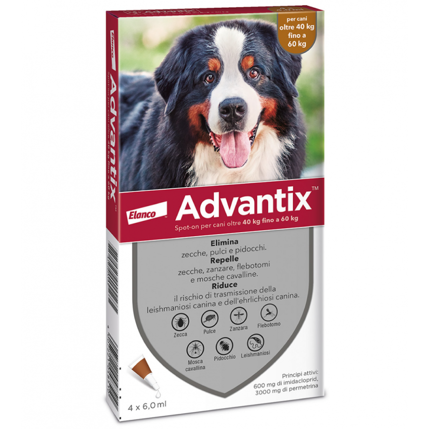 ELANCO ITALIA SpA ADVANTIX SPOT ON PER CANI oltre i 40 Kg fino ai 60 Kg 40-60 6 PIPETTE MONODOSE