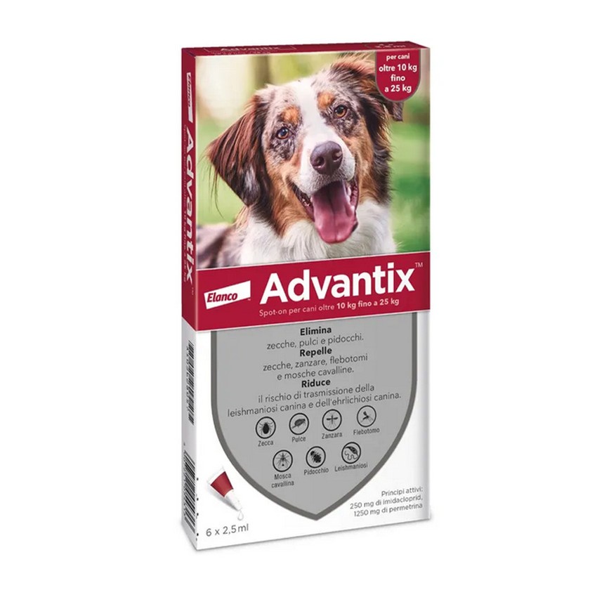 ELANCO ITALIA SpA ADVANTIX SPOT ON Per Cani da 10 a 25 Kg Soluzione 6 Pipette da 2,5ml