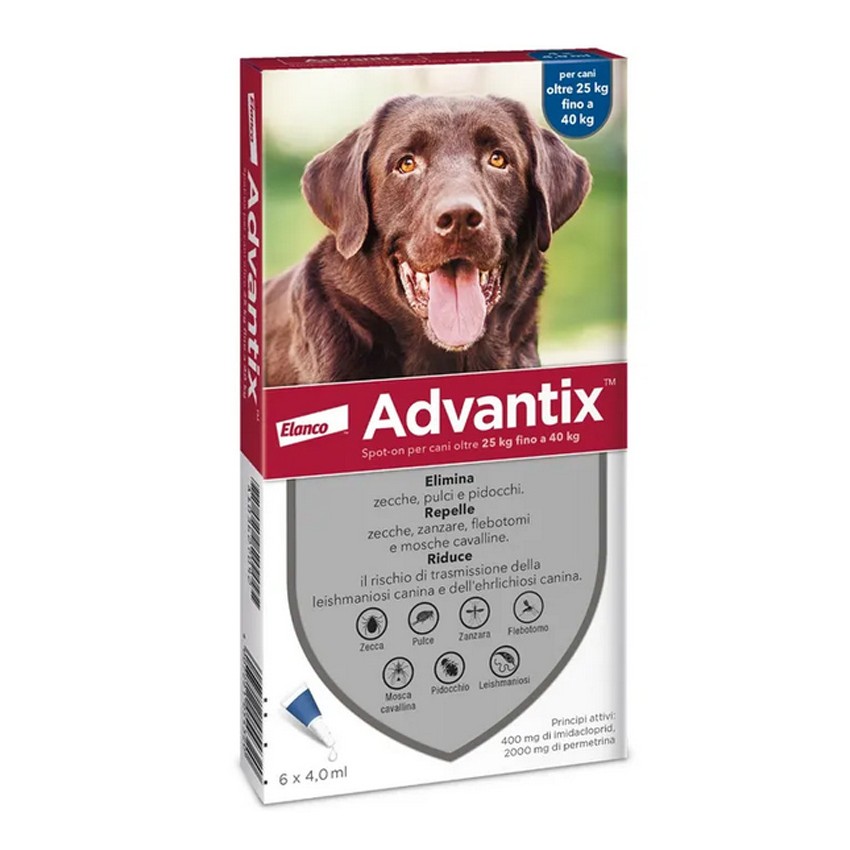 ELANCO ITALIA SpA ADVANTIX SPOT ON Per Cani da 25 a 40 Kg Soluzione 6 Pipette da 4,0 ml