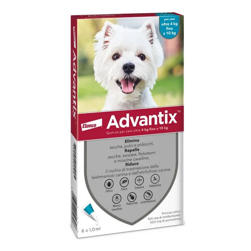 ELANCO ITALIA SpA ADVANTIX SPOT ON Per Cani da 4 a 10 Kg Soluzione 6 Pipette da 1,0 ml