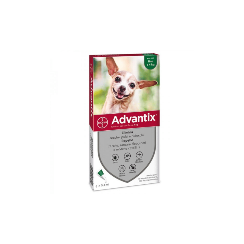 ELANCO ITALIA SpA ADVANTIX SPOT ON Per Cani Fino A 4Kg Soluzione 6 Pipette da 0,4ml