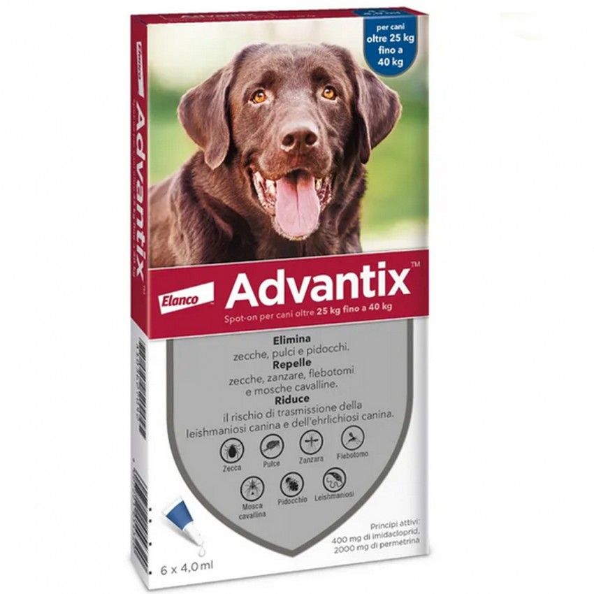 ELANCO ITALIA SpA ADVANTIX SPOT ON Per Cani da 25 a 40 Kg Soluzione 6 Pipette da 4,0 ml