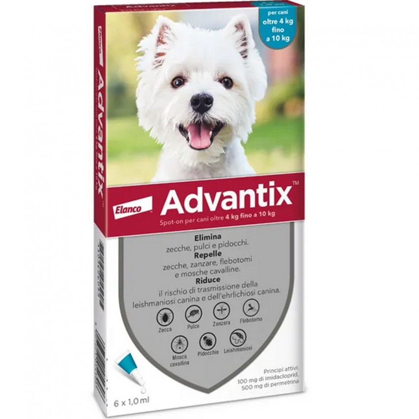 ELANCO ITALIA SpA ADVANTIX SPOT ON Per Cani da 4 a 10 Kg Soluzione 6 Pipette da 1,0 ml